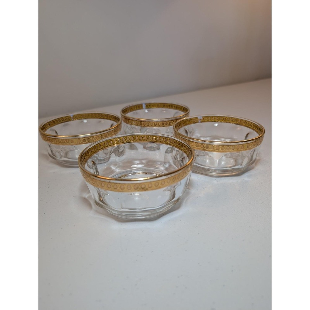 Arcoroc France Valencia 22K Gold Trim Glass Bowls Set of 4 4.25"
